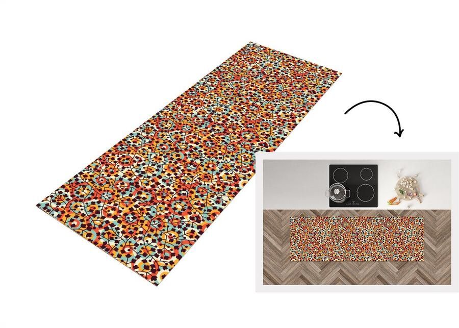 KitchenYeah Keukenloper Loper keuken Bloemen Bohemian Cirkel Patroon 150x50 cm Keukenloper vinyl