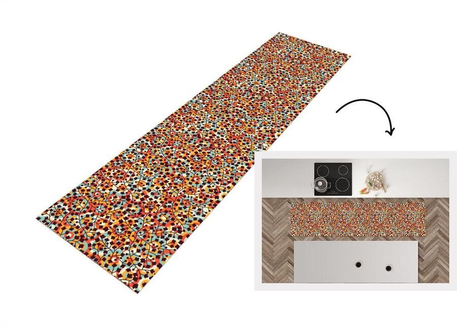 KitchenYeah Keukenloper Loper keuken Bloemen Bohemian Cirkel Patroon 200x50 cm Keukenloper vinyl