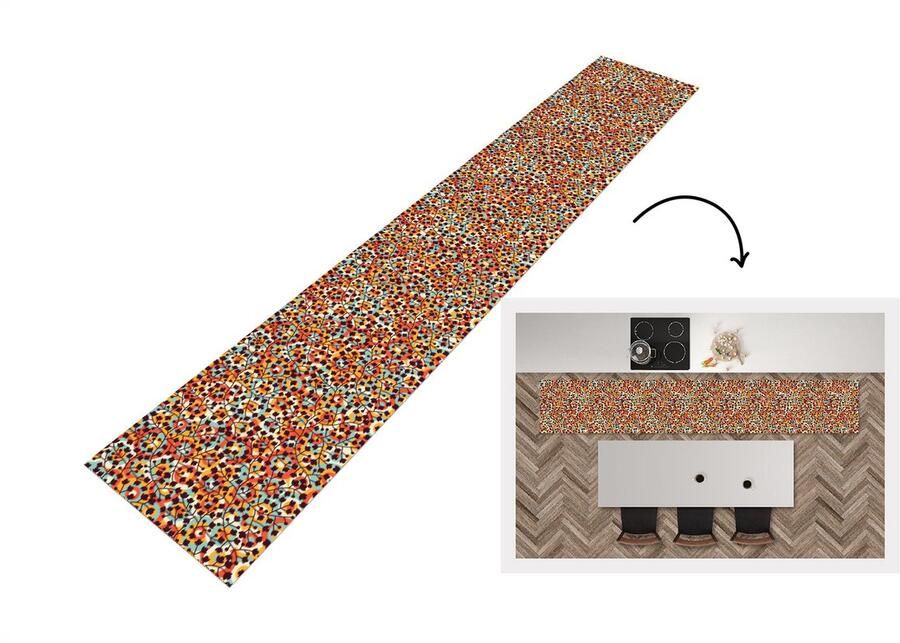 KitchenYeah Keukenloper Loper keuken Bloemen Bohemian Cirkel Patroon 300x50 cm Keukenloper vinyl