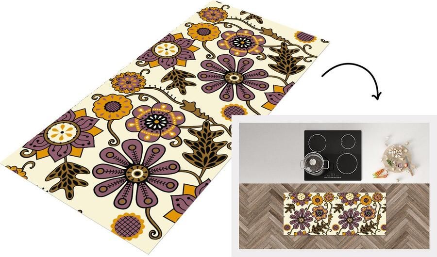 KitchenYeah Keukenloper Loper keuken Bloemen Bohemian Vintage Cartoon 120x50 cm Keukenloper vinyl