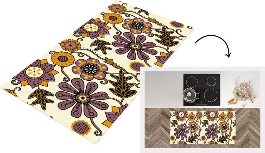 KitchenYeah Keukenloper Loper keuken Bloemen Bohemian Vintage Cartoon 120x60 cm Keukenloper vinyl