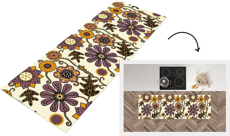 KitchenYeah Keukenloper Loper keuken Bloemen Bohemian Vintage Cartoon 150x50 cm Keukenloper vinyl