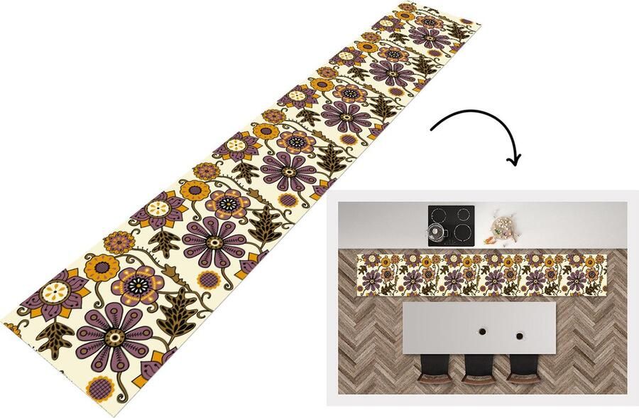 KitchenYeah Keukenloper Loper keuken Bloemen Bohemian Vintage Cartoon 300x50 cm Keukenloper vinyl