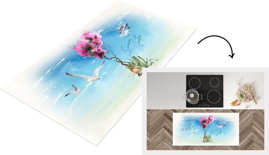 KitchenYeah Keukenloper Loper keuken Bloemen Boot Vogel Zee 120x60 cm Keukenloper vinyl
