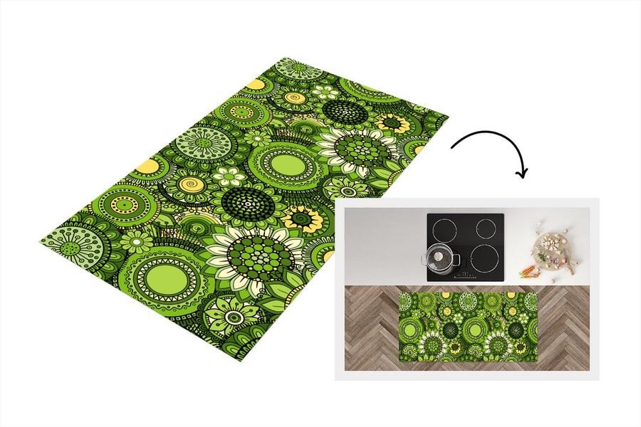 KitchenYeah Keukenloper Loper keuken Bloemen Groen Patroon 120x60 cm Keukenloper vinyl