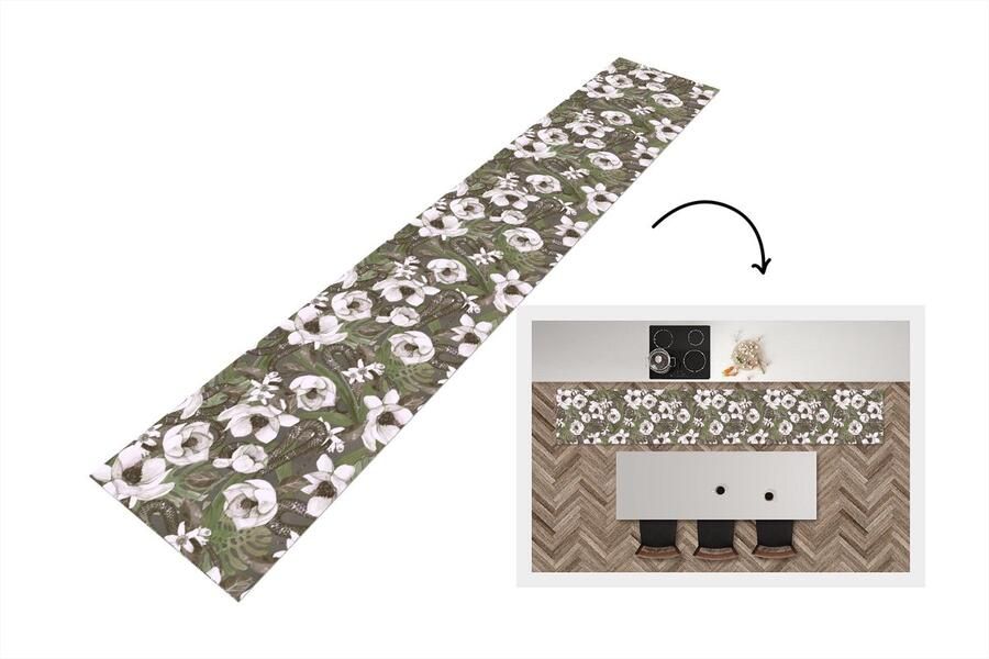 KitchenYeah Keukenloper Keukenmat Bloemen Jungle Vintage Patroon 360x60 cm Keuken vloerkleed