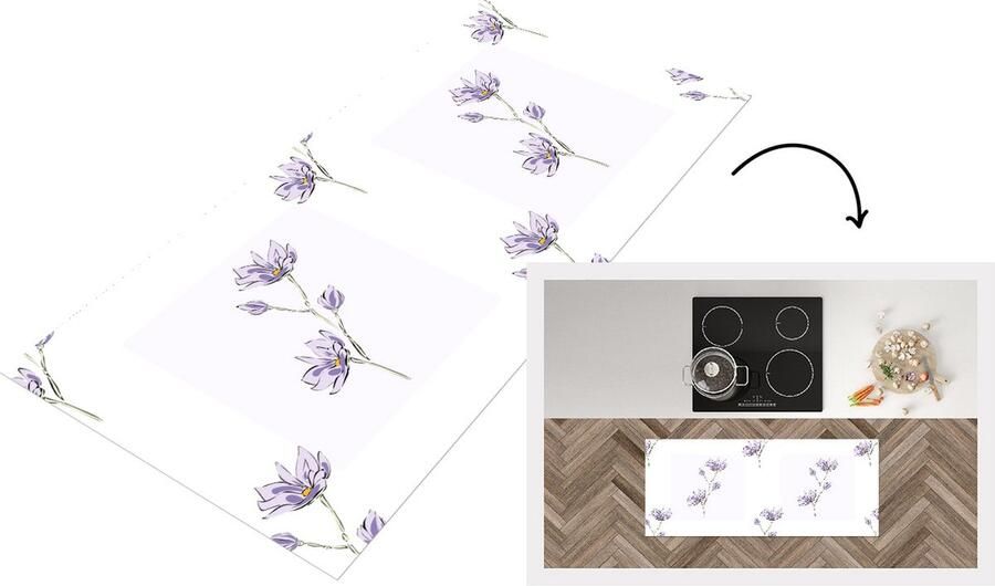 KitchenYeah Keukenloper Loper keuken Bloemen Paars Lente Patronen 120x50 cm Keukenloper vinyl
