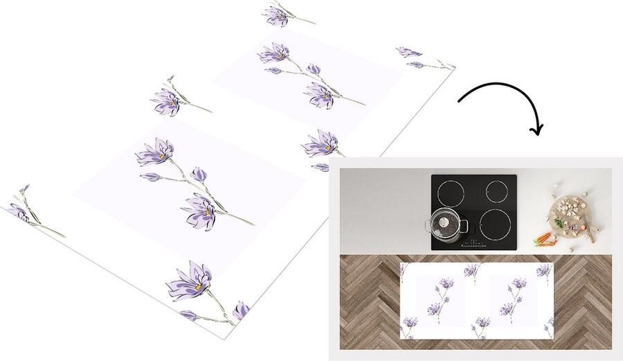 KitchenYeah Keukenloper Loper keuken Bloemen Paars Lente Patronen 120x60 cm Keukenloper vinyl