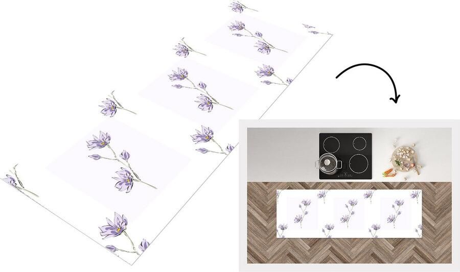 KitchenYeah Keukenloper Loper keuken Bloemen Paars Lente Patronen 180x60 cm Keukenloper vinyl