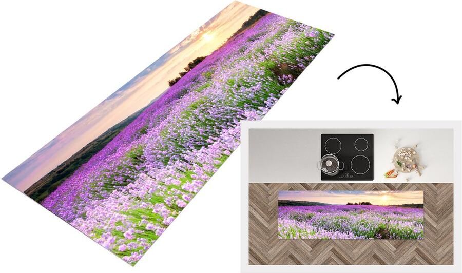 KitchenYeah Keukenloper Loper keuken Bloemen Paars Lucht 180x60 cm Keukenloper vinyl