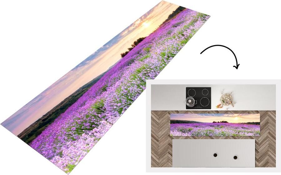 KitchenYeah Keukenloper Loper keuken Bloemen Paars Lucht 240x60 cm Keukenloper vinyl