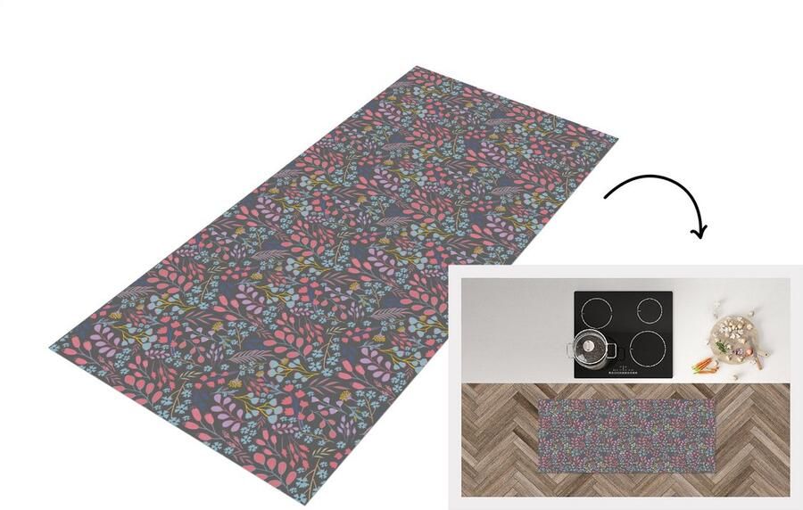 KitchenYeah Keukenloper Loper keuken Bloemen Pastel Design Natuur 120x50 cm Keukenloper vinyl