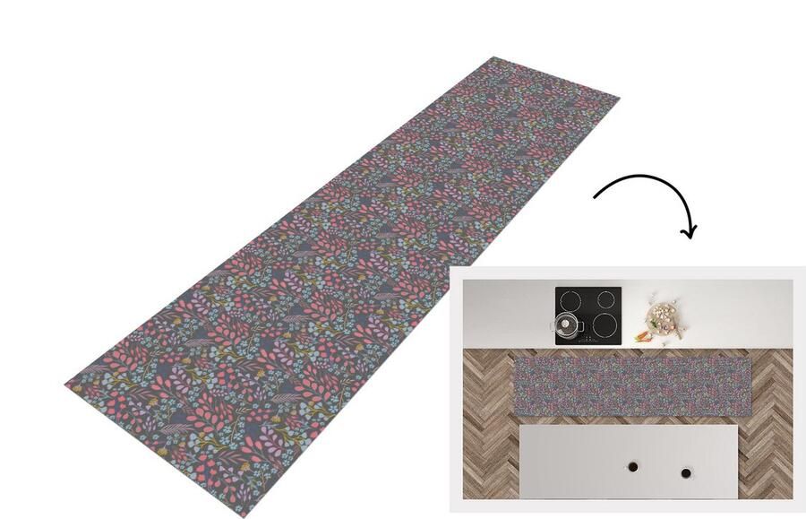KitchenYeah Keukenloper Loper keuken Bloemen Pastel Design Natuur 200x50 cm Keukenloper vinyl
