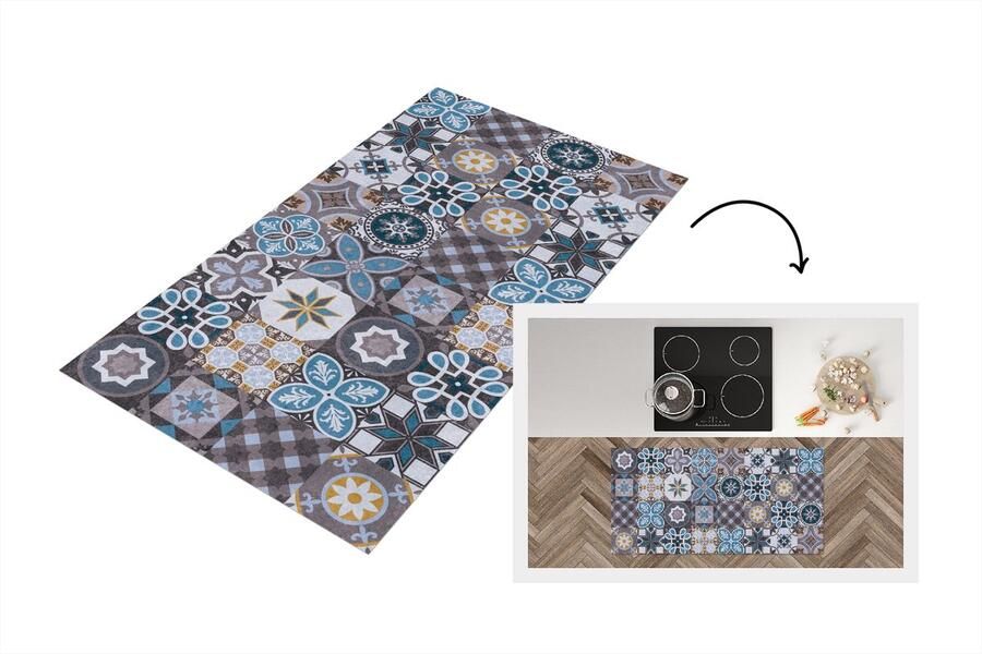 KitchenYeah Keukenloper Loper keuken Bloemen Patronen Blauw Bruin 120x60 cm Keukenloper vinyl