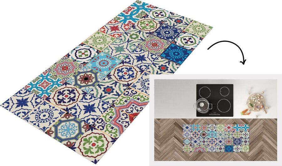 KitchenYeah Keukenloper Loper keuken Bloemen Patronen Groen Blauw 120x50 cm Keukenloper vinyl