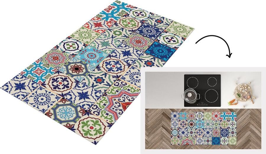 KitchenYeah Keukenloper Loper keuken Bloemen Patronen Groen Blauw 120x60 cm Keukenloper vinyl