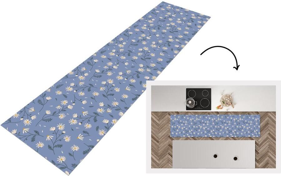 KitchenYeah Keukenloper Loper keuken Bloemen Patronen Madelief 200x50 cm Keukenloper vinyl