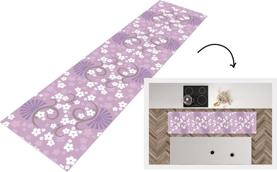 KitchenYeah Keukenloper Loper keuken Bloemen Patronen Sakura 240x60 cm Keukenloper vinyl