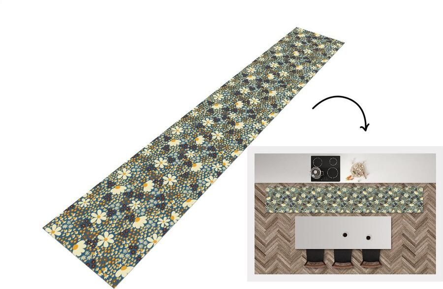 KitchenYeah Keukenloper Keukenmat Bloemen Patroon Madelief 360x60 cm Keuken vloerkleed - Foto 2