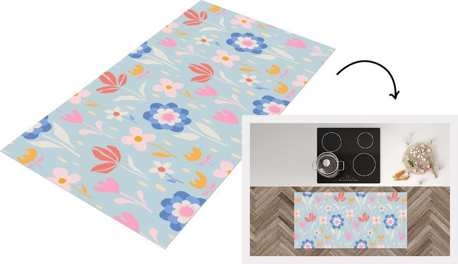 KitchenYeah Keukenloper Loper keuken Bloemen Planten Patroon 120x60 cm Keukenloper vinyl