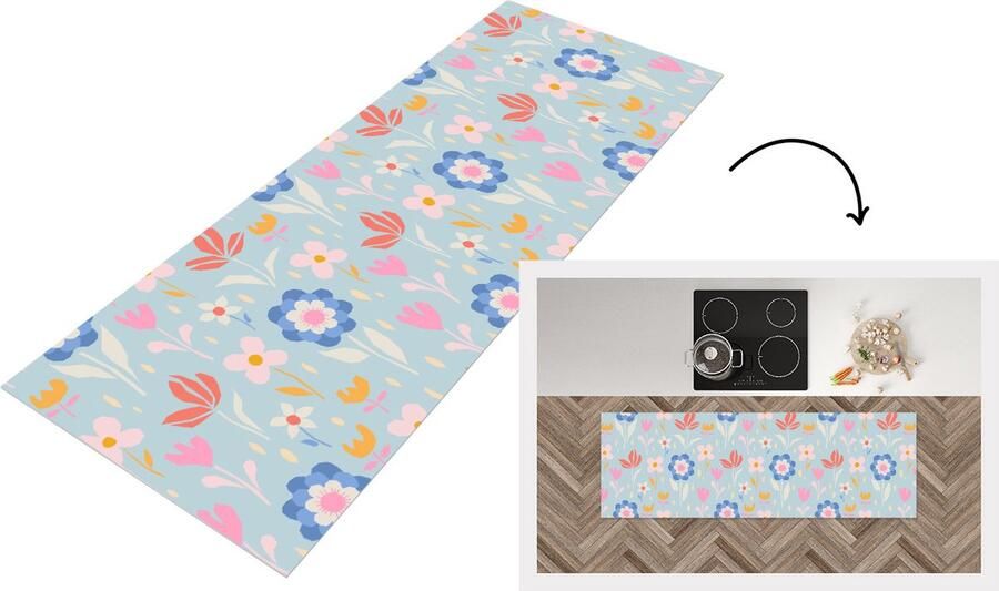 KitchenYeah Keukenloper Loper keuken Bloemen Planten Patroon 180x60 cm Keukenloper vinyl