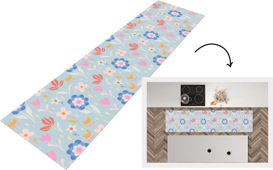 KitchenYeah Keukenloper Loper keuken Bloemen Planten Patroon 240x60 cm Keukenloper vinyl