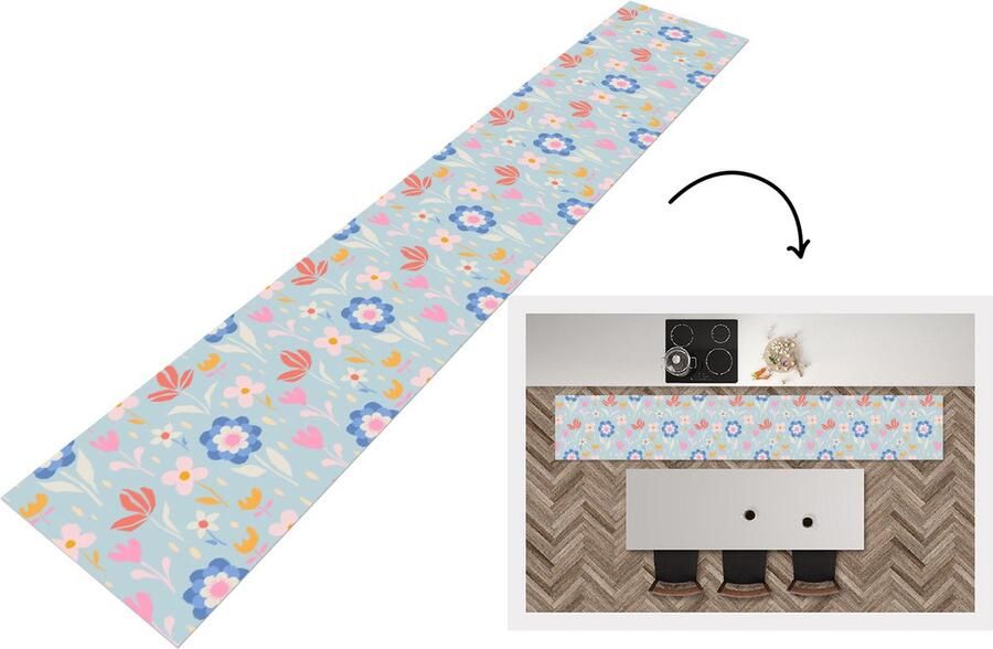 KitchenYeah Keukenloper Keukenmat Bloemen Planten Patroon 360x60 cm Keuken vloerkleed