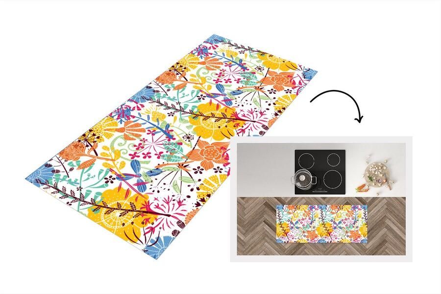 KitchenYeah Keukenloper Loper keuken Bloemen Planten Regenboog Patronen 120x50 cm Keukenloper vinyl