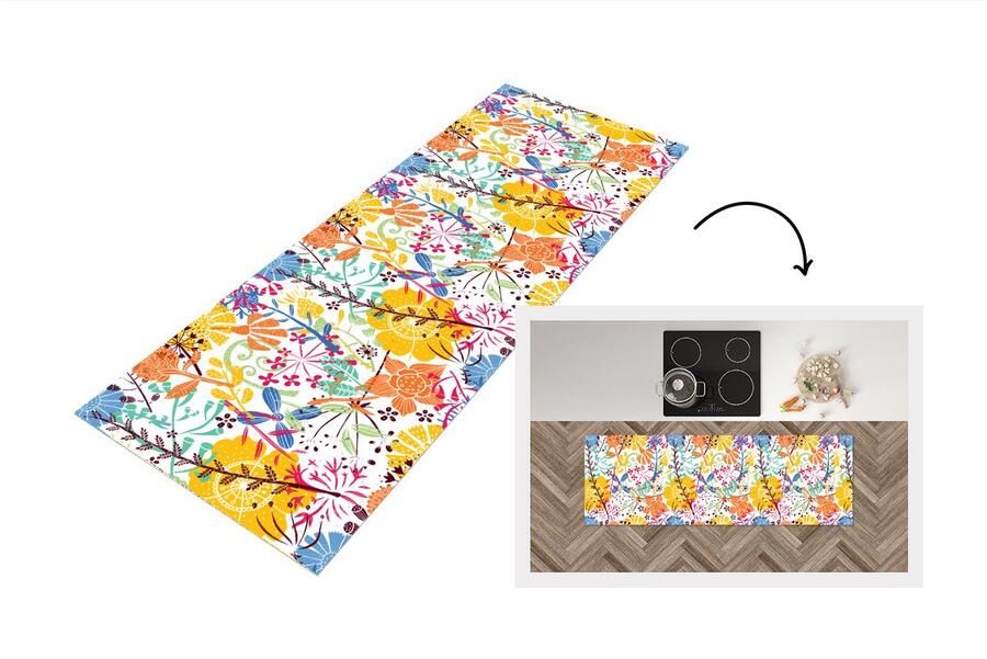 KitchenYeah Keukenloper Loper keuken Bloemen Planten Regenboog Patronen 180x60 cm Keukenloper vinyl