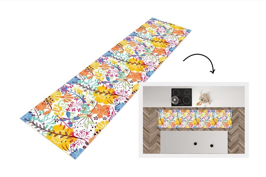 KitchenYeah Keukenloper Loper keuken Bloemen Planten Regenboog Patronen 240x60 cm Keukenloper vinyl