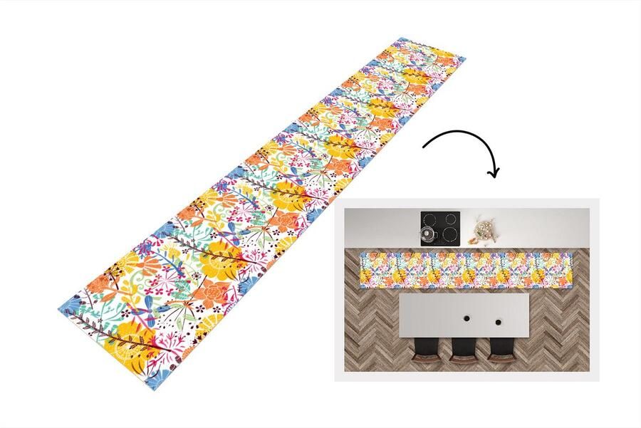 KitchenYeah Keukenloper Loper keuken Bloemen Planten Regenboog Patronen 300x50 cm Keukenloper vinyl