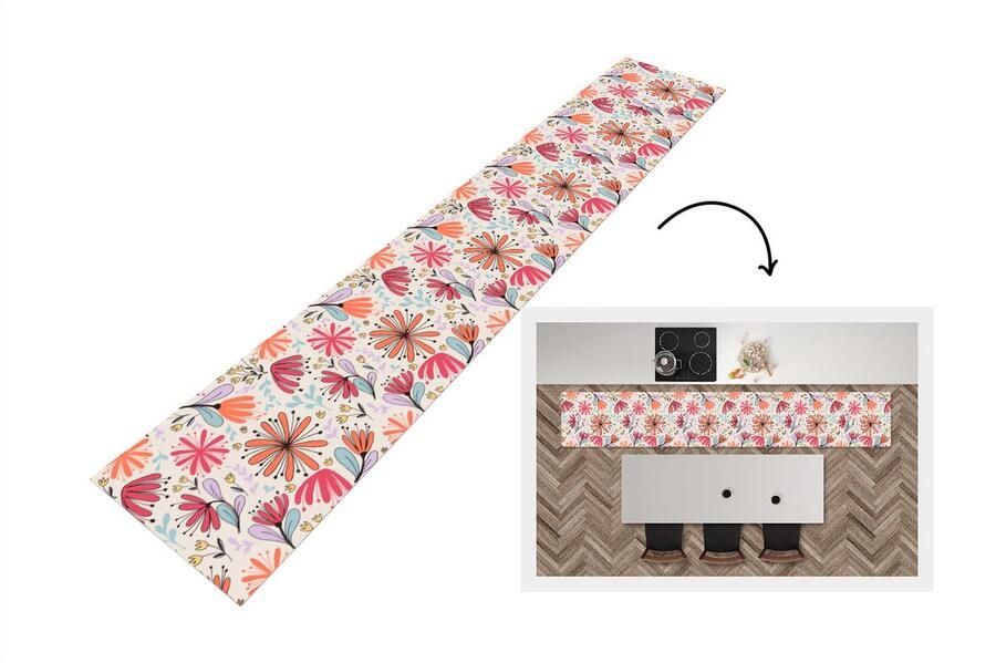 KitchenYeah Keukenloper Keukenmat Bloemen Regenboog Design 360x60 cm Keuken vloerkleed
