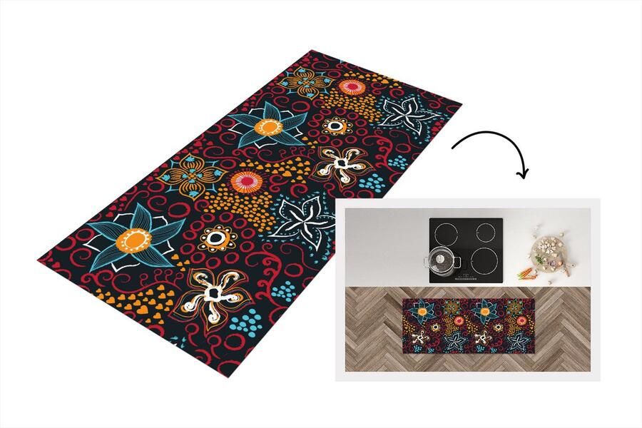 KitchenYeah Keukenloper Loper keuken Bloemen Rood Patronen 120x50 cm Keukenloper vinyl