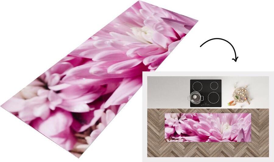 KitchenYeah Keukenloper Loper keuken Bloemen Roze Natuur 150x50 cm Keukenloper vinyl
