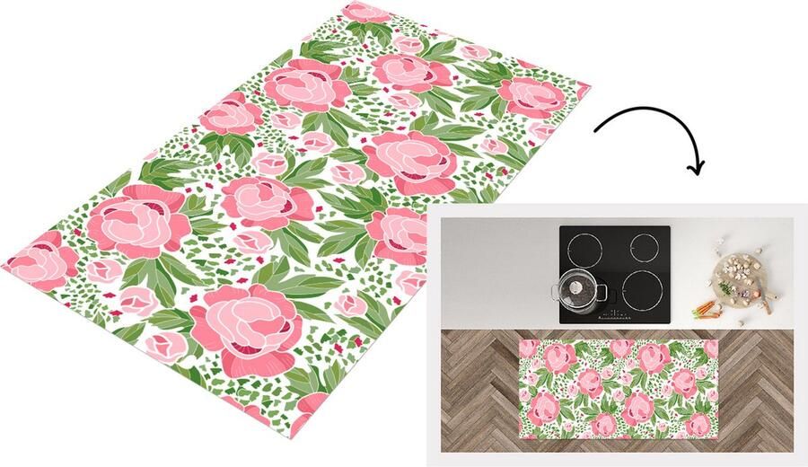 KitchenYeah Keukenloper Loper keuken Bloemen Roze Patronen 120x60 cm Keukenloper vinyl