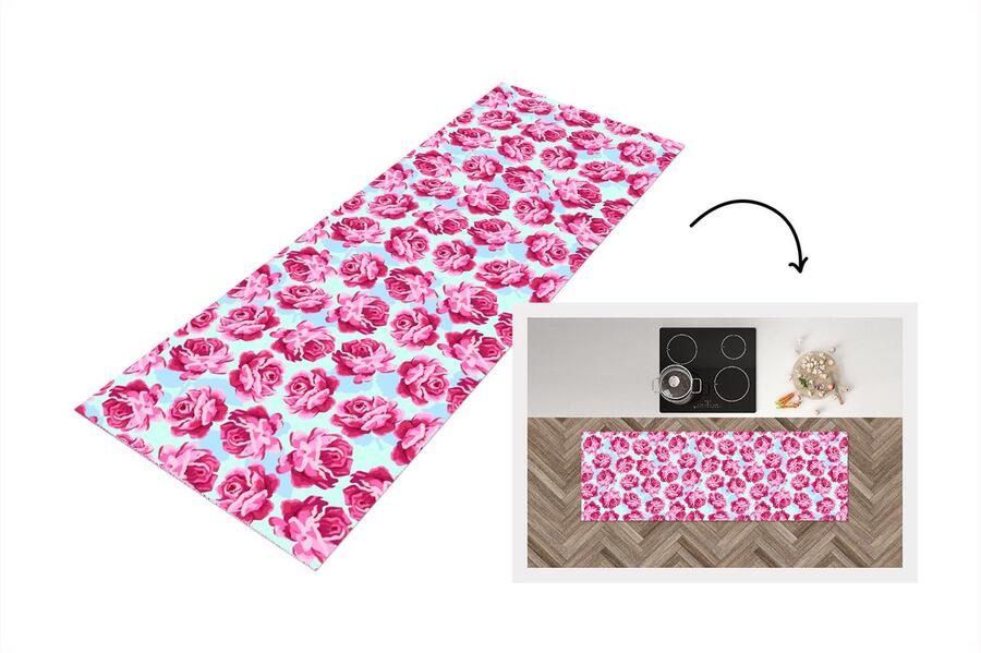 KitchenYeah Keukenloper Loper keuken Bloemen Rozen Patroon 150x50 cm Keukenloper vinyl