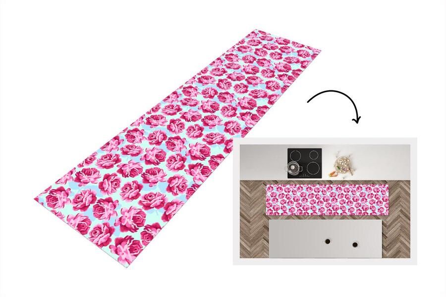KitchenYeah Keukenloper Loper keuken Bloemen Rozen Patroon 240x60 cm Keukenloper vinyl