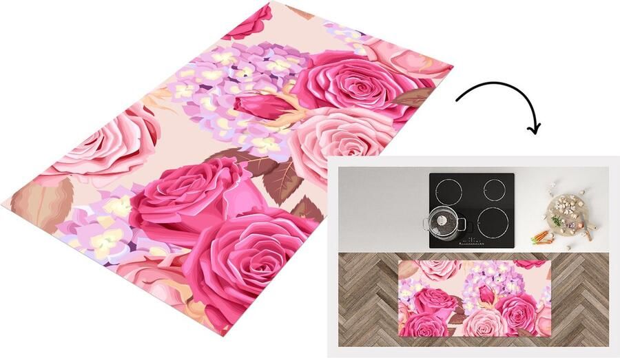 KitchenYeah Keukenloper Loper keuken Bloemen Rozen Roze 120x60 cm Keukenloper vinyl
