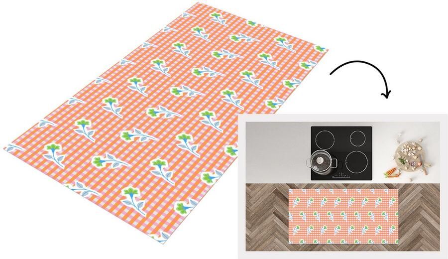 KitchenYeah Keukenloper Loper keuken Bloemen Ruiten Patroon 120x60 cm Keukenloper vinyl