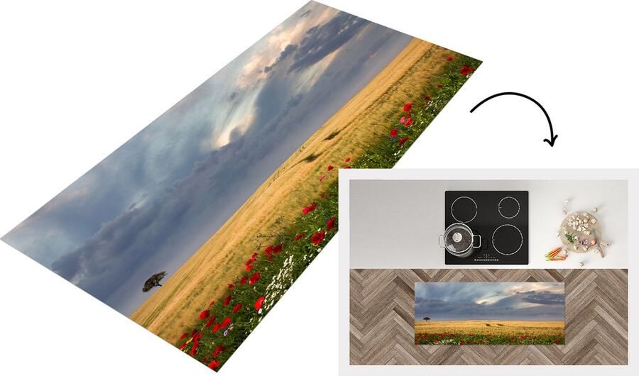 KitchenYeah Keukenloper Loper keuken Bloemen Tarwe Wolken 120x50 cm Keukenloper vinyl