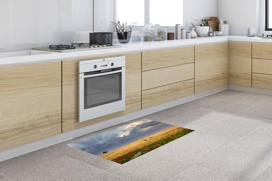 KitchenYeah Keukenloper Loper keuken Bloemen Tarwe Wolken 120x60 cm Keukenloper vinyl