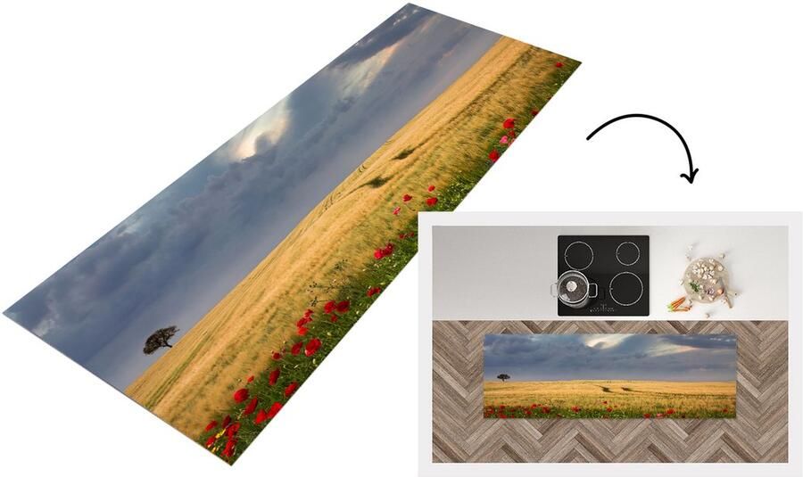 KitchenYeah Keukenloper Loper keuken Bloemen Tarwe Wolken 150x50 cm Keukenloper vinyl