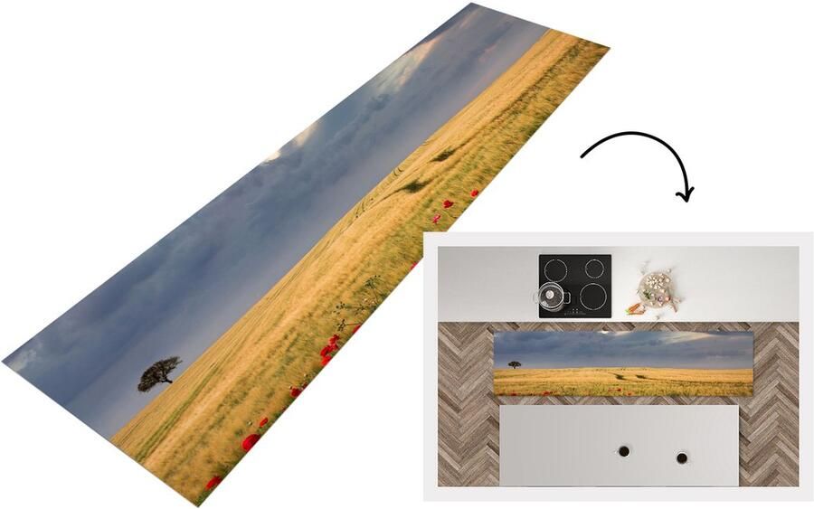 KitchenYeah Keukenloper Loper keuken Bloemen Tarwe Wolken 240x60 cm Keukenloper vinyl