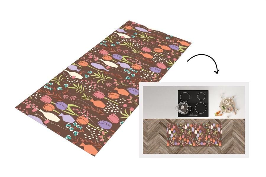 KitchenYeah Keukenloper Loper keuken Bloemen Vaas Patronen 120x50 cm Keukenloper vinyl