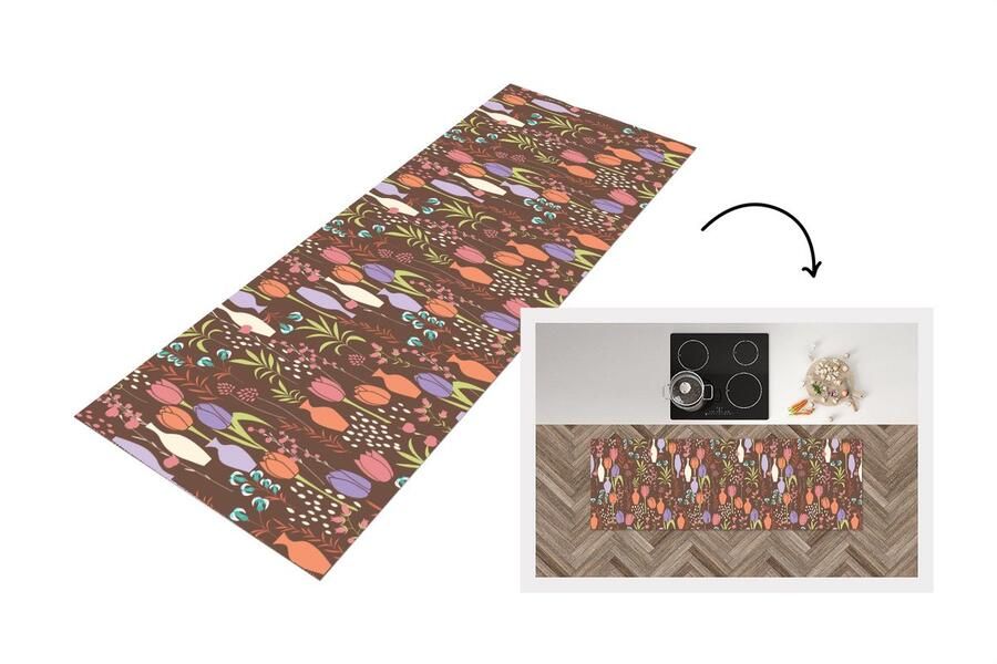 KitchenYeah Keukenloper Loper keuken Bloemen Vaas Patronen 150x50 cm Keukenloper vinyl