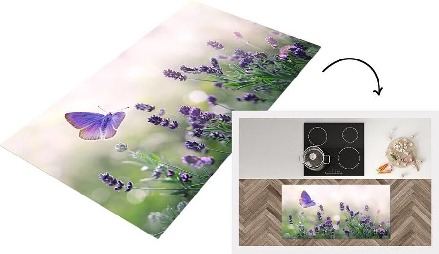 KitchenYeah Keukenloper Loper keuken Bloemen Vlinder Lavendel Zomer 120x60 cm Keukenloper vinyl