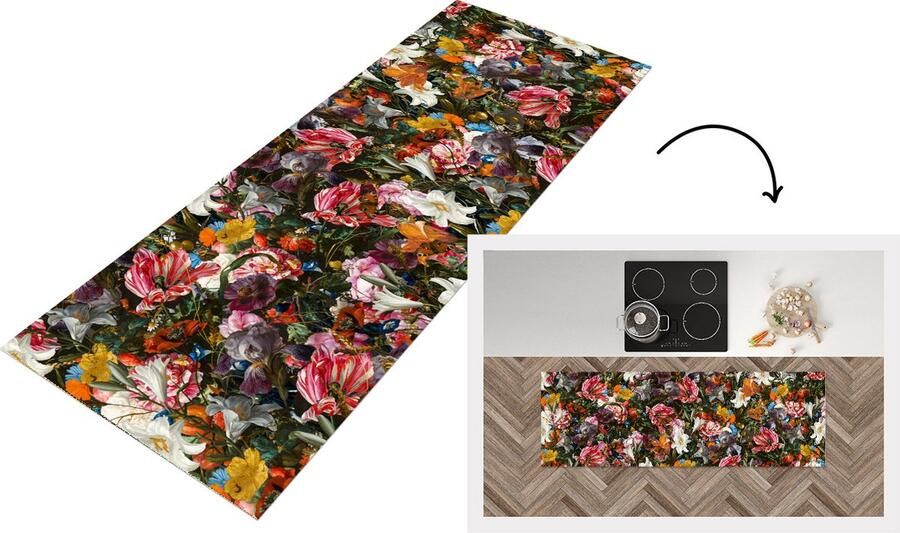 KitchenYeah Keukenloper Loper keuken Bloemen Vlinder Patroon 180x60 cm Keukenloper vinyl