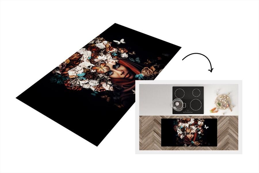 KitchenYeah Keukenloper Loper keuken Bloemen Vlinder Vrouwen Hoofddoek 120x60 cm Keukenloper vinyl