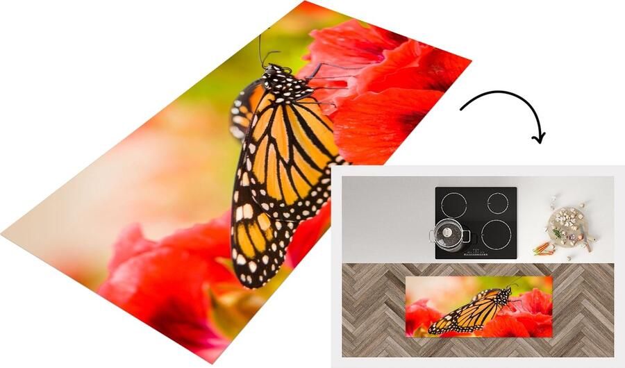 KitchenYeah Keukenloper Loper keuken Bloemen Vlinders Monarch 120x50 cm Keukenloper vinyl