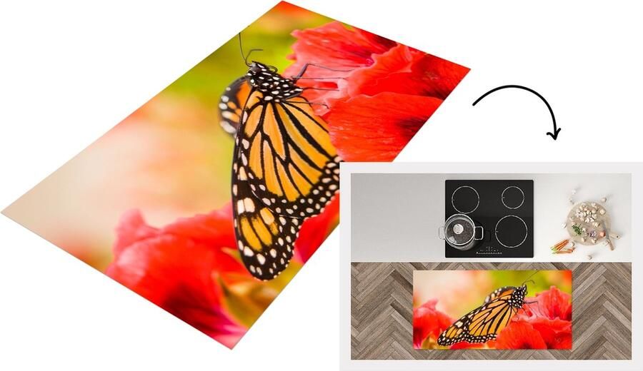 KitchenYeah Keukenloper Loper keuken Bloemen Vlinders Monarch 120x60 cm Keukenloper vinyl